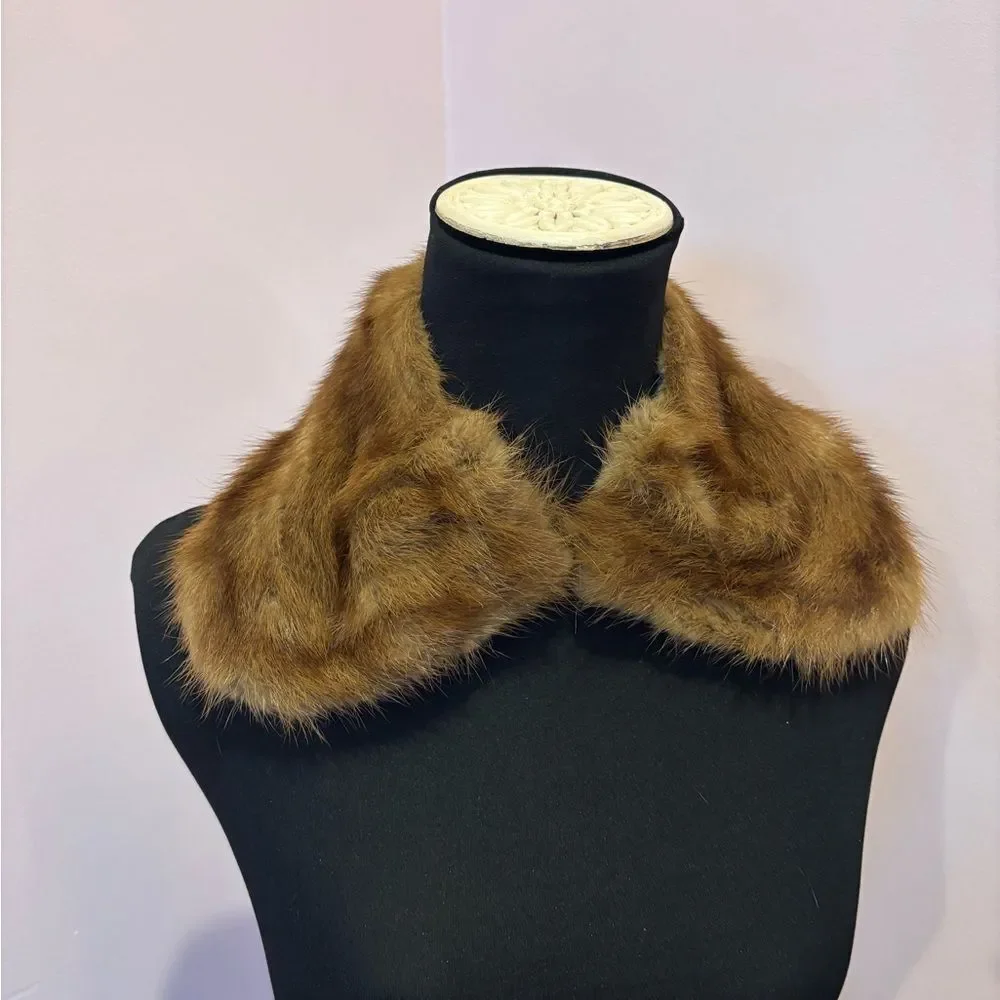 Vintage Brown Fur Collar and Hat Set